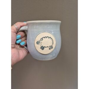 Big Handmade Studio Pottery Sheep Mug 4" Stoneware Lamb Folk Art Cottagecore Cup
